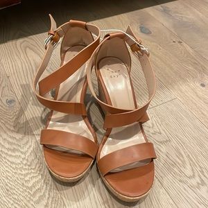 NWT light brown wedges with cork heels, size 8.5